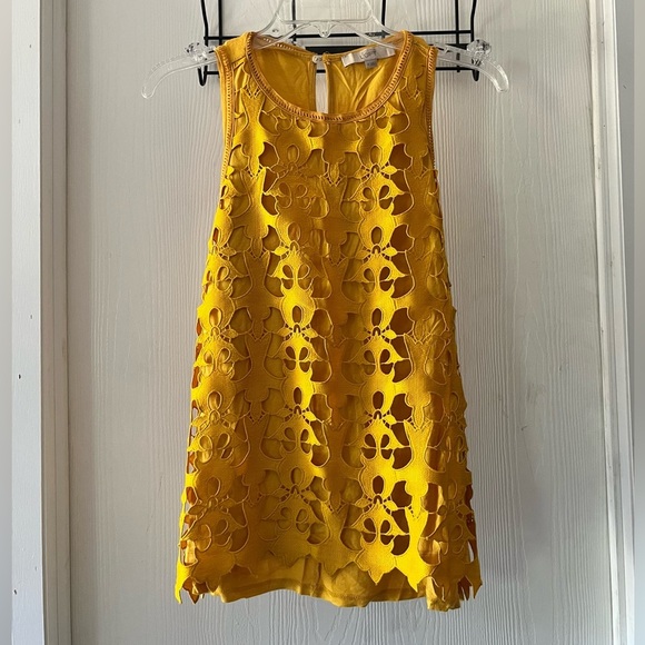 LOFT Mustard Floral Cutout Tank Top - Picture 2 of 6